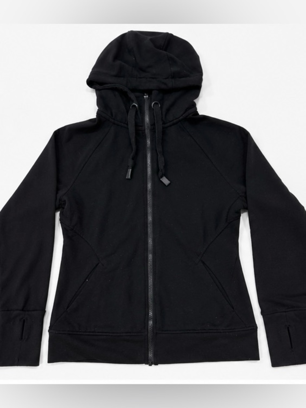 Jockey Black Full Zip Performance Hoodie Jacket with Thumbhole Cuffs | Size M